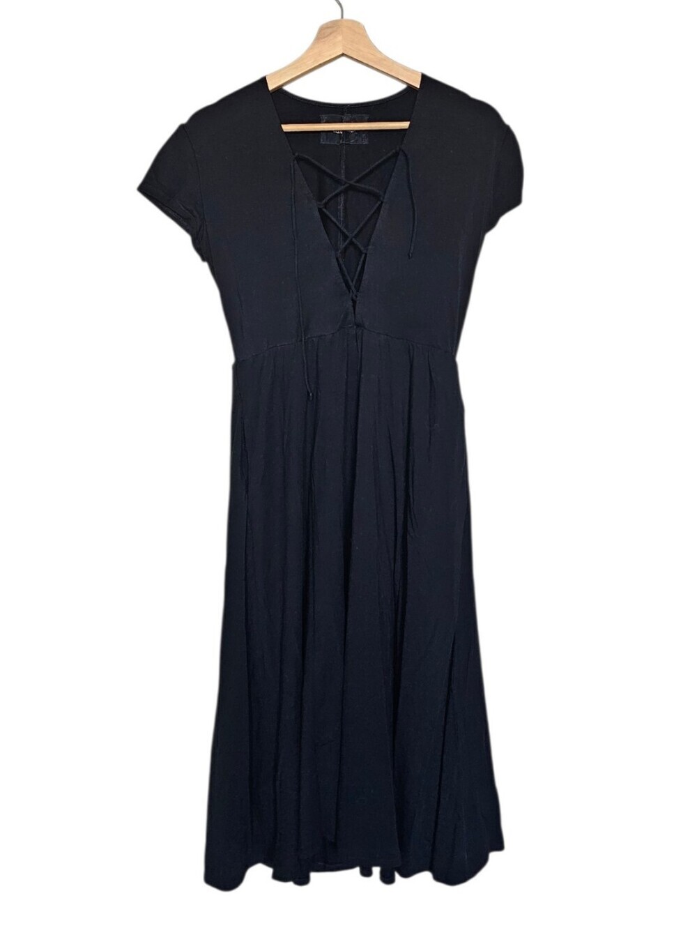 Reformation Black Lace-Up V-Neck Women's Skater Dress Size Large L